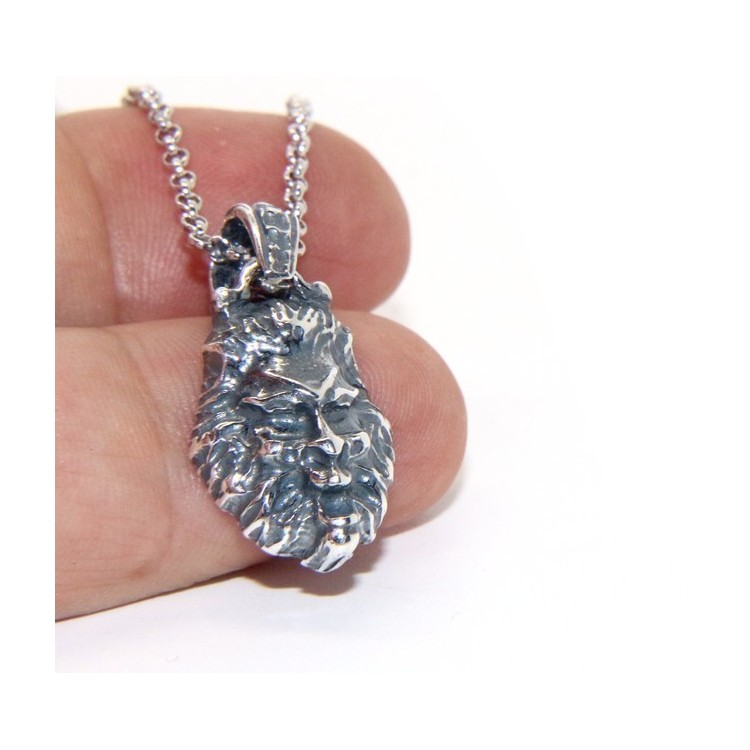 NSA|Necklace NALBORI Silver 925 hand made pendant with antique burnished lion head