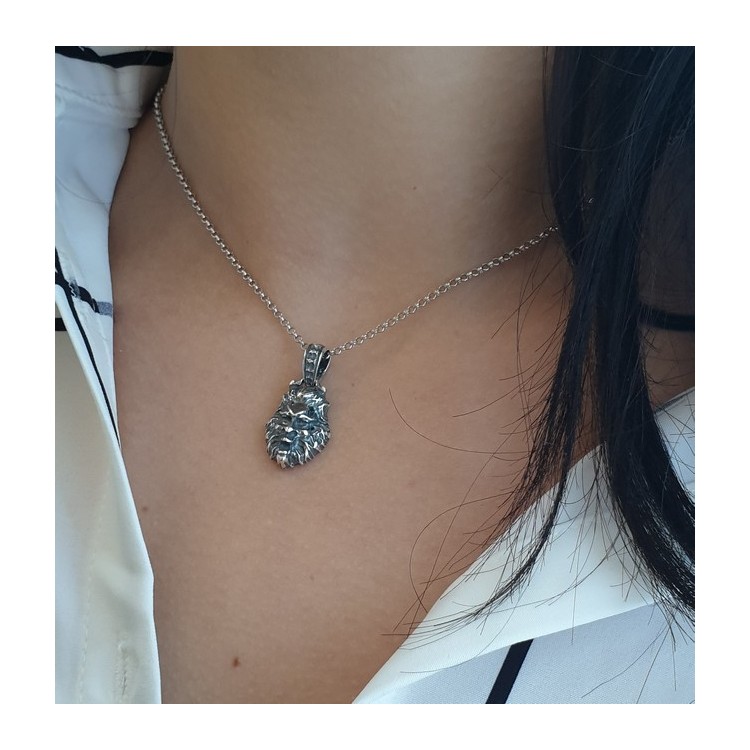 NSA|Necklace NALBORI Silver 925 hand made pendant with antique burnished lion head