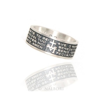 NSA|925 Silver Men's Ring Woman Prayer Band Ave Maria Italian