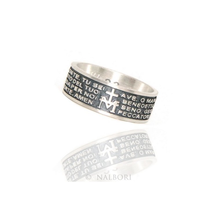 NSA|925 Silver Men's Ring Woman Prayer Band Ave Maria Italian