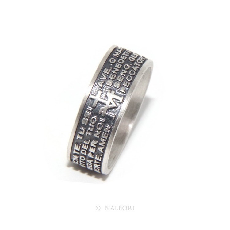 NSA|925 Silver Men's Ring Woman Prayer Band Ave Maria Italian