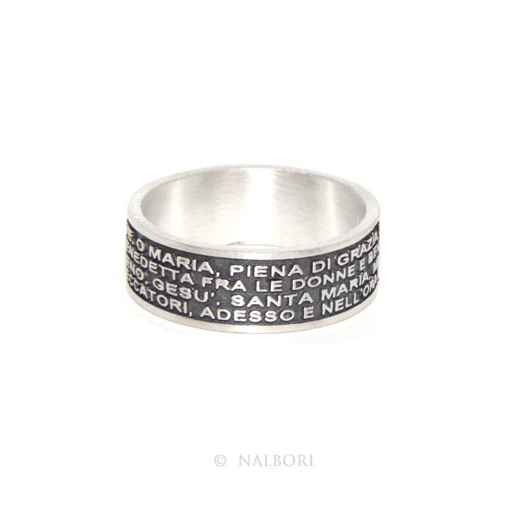 NSA|925 Silver Men's Ring Woman Prayer Band Ave Maria Italian