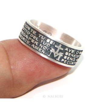 NSA|925 Silver Men's Ring Woman Prayer Band Ave Maria Italian
