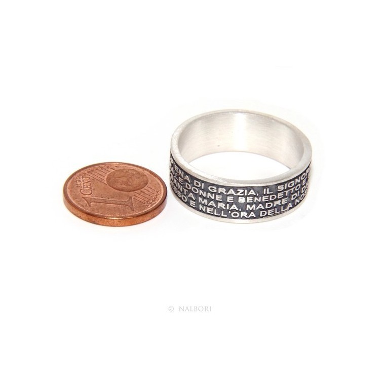 NSA|925 Silver Men's Ring Woman Prayer Band Ave Maria Italian