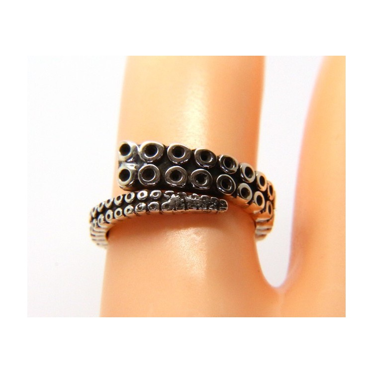 NSA|Argento 925 : Anello uomo donna tentacolo polipo aperto regolabile scuro