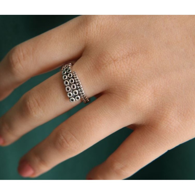 NSA|Argento 925 : Anello unisex tentacolo polipo aperto regolabile scuro
