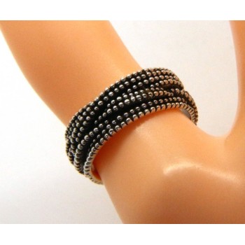 NSA|925: interweaving woman man ring braided dark balls blasted