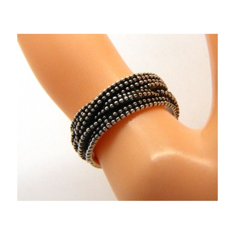 NSA|925: interweaving woman man ring braided dark balls blasted