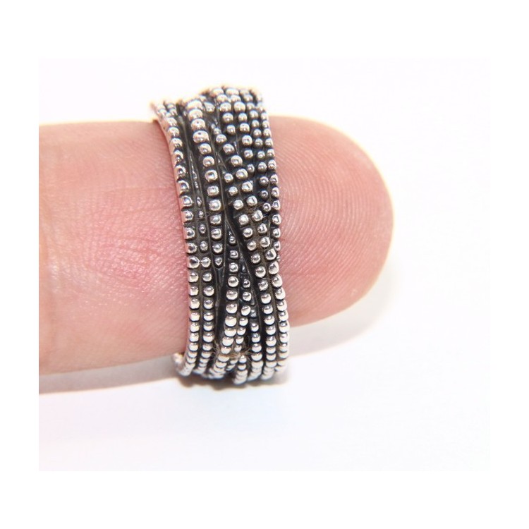 NSA|Argento 925 : Anello uomo donna intreccio intrecciato palline pallinato scuro