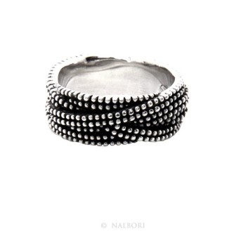 NSA|Argento 925 : Anello uomo donna intreccio intrecciato palline pallinato scuro