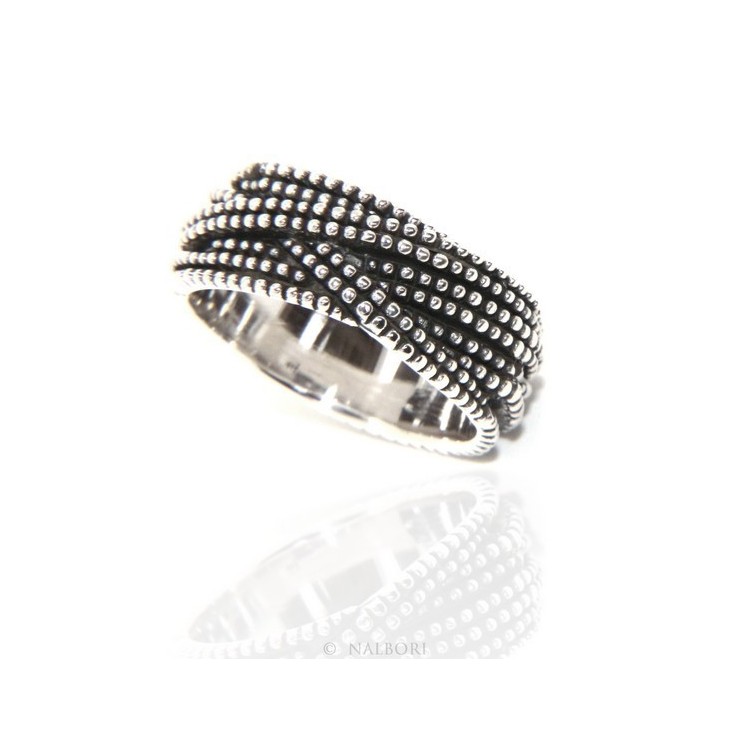 NSA|925: interweaving woman man ring braided dark balls blasted