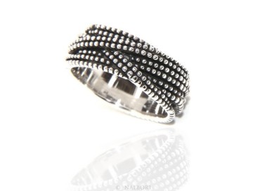 NSA|925: interweaving woman man ring braided dark balls blasted