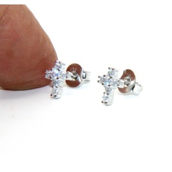 NSA|Silver 925: man / woman earrings light cross small zircon cross