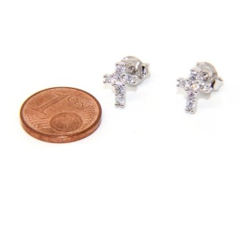 NSA|Argento 925 : orecchini uomo/donna punto luce croce piccoli zircone bianco