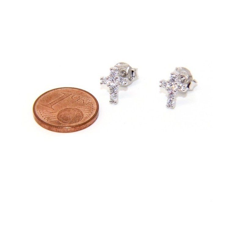 NSA|Silver 925: man / woman earrings light cross small zircon cross