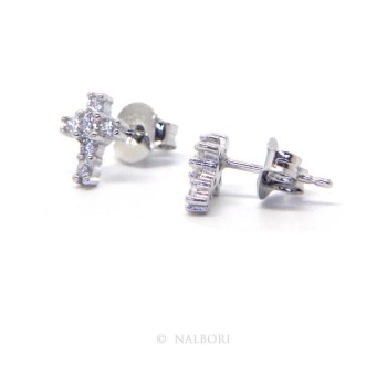 NSA|Silver 925: man / woman earrings light cross small zircon cross