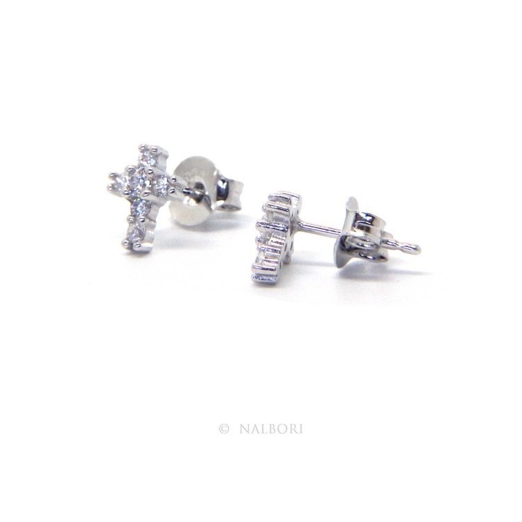 NSA|Silver 925: man / woman earrings light cross small zircon cross