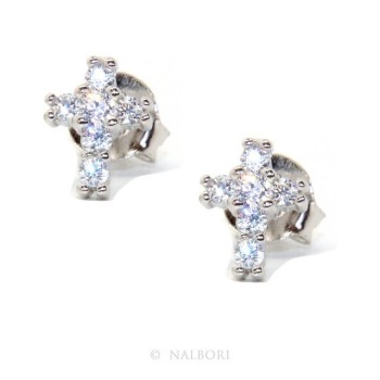 NSA|Argento 925 : orecchini uomo/donna punto luce croce piccoli zircone bianco