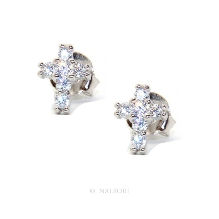 NSA|Argento 925 : orecchini uomo/donna punto luce croce piccoli zircone bianco