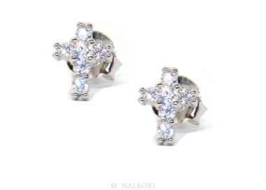 NSA|Argento 925 : orecchini uomo/donna punto luce croce piccoli zircone bianco