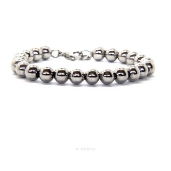 NSA|Steel bracelet woman hypoallergenic male chromed balls big balls 8 mm - 17.00 - 18.50 cm