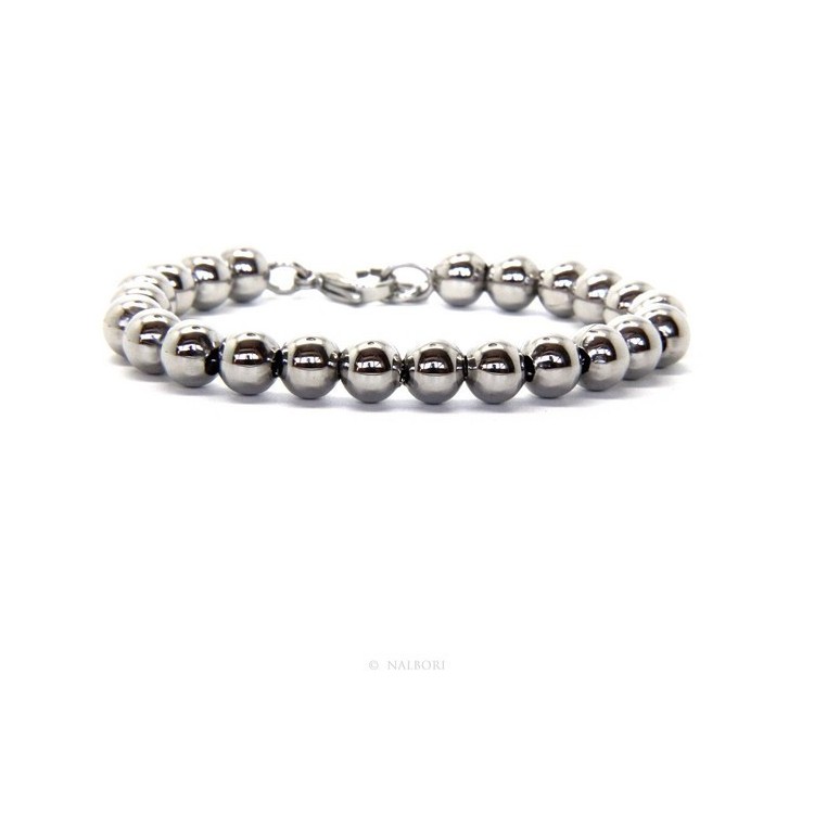 NSA|Acciaio bracciale donna uomo anallergico cromato sfere palline grandi 8 mm - 17.00 - 18,50 cm