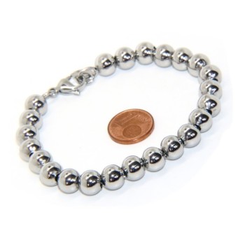 NSA|Steel bracelet woman hypoallergenic male chromed balls big balls 8 mm - 17.00 - 18.50 cm