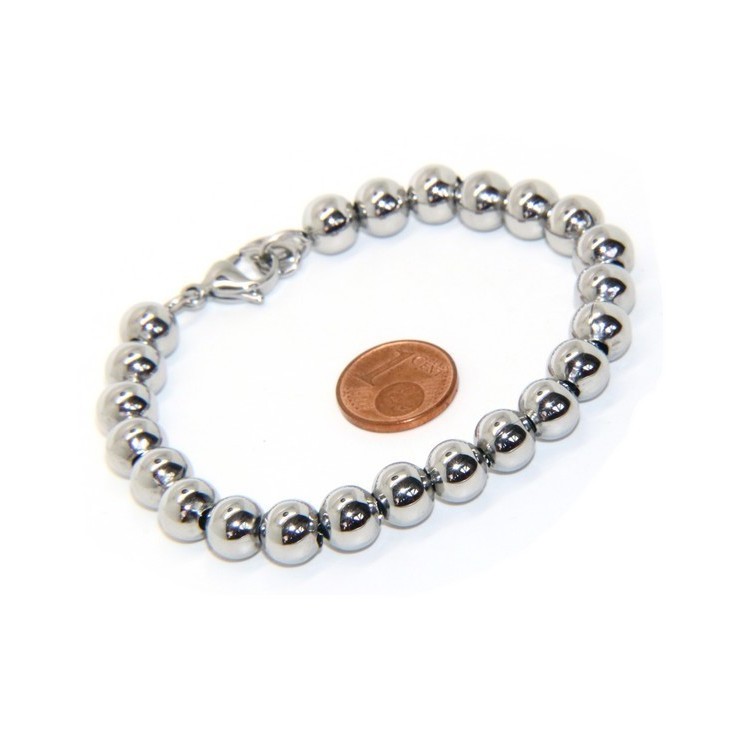 NSA|Steel bracelet woman hypoallergenic male chromed balls big balls 8 mm - 17.00 - 18.50 cm