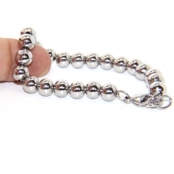NSA|Acciaio bracciale donna uomo anallergico cromato sfere palline grandi 8 mm - 17.00 - 18,50 cm