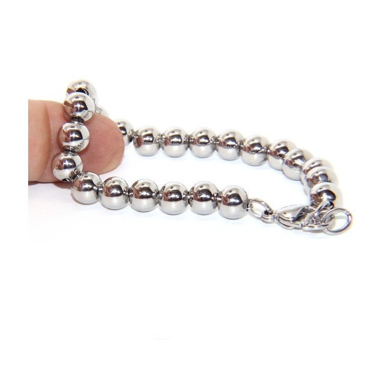 NSA|Acciaio bracciale donna uomo anallergico cromato sfere palline grandi 8 mm - 17.00 - 18,50 cm