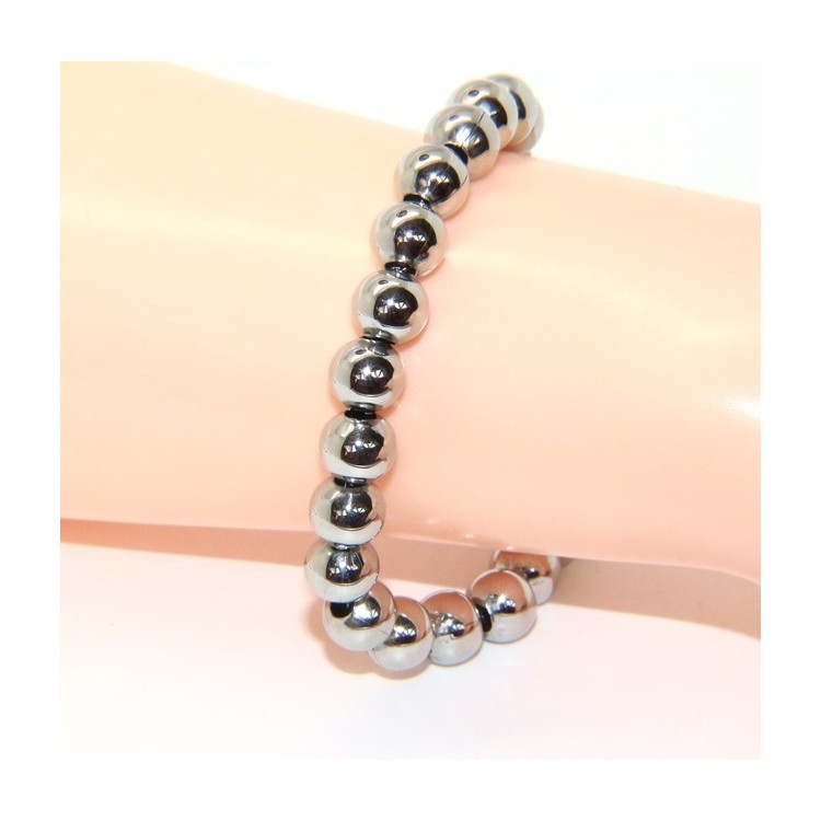 NSA|Steel bracelet woman hypoallergenic male chromed balls big balls 8 mm - 17.00 - 18.50 cm
