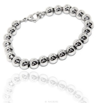 NSA|Acciaio bracciale donna uomo anallergico cromato sfere palline grandi 8 mm - 17.00 - 18,50 cm