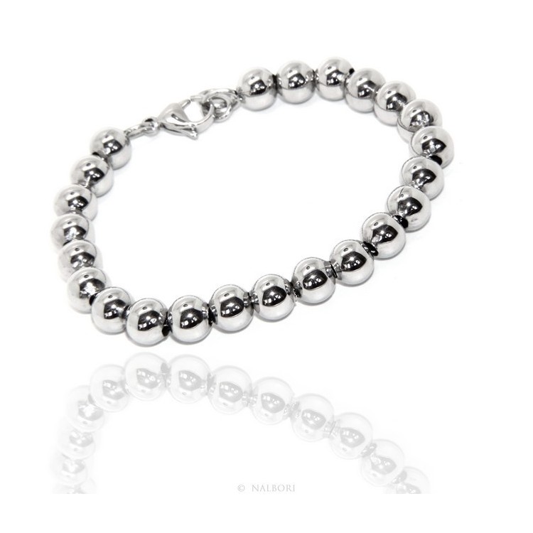 NSA|Steel bracelet woman hypoallergenic male chromed balls big balls 8 mm - 17.00 - 18.50 cm