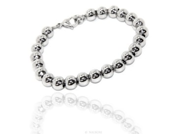 NSA|Steel bracelet woman hypoallergenic male chromed balls big balls 8 mm - 17.00 - 18.50 cm
