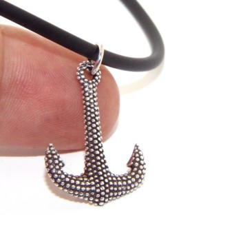 NSA|Argento 925 : esclusiva collana realizzata a mano con ciondolo ancora palline pallinato scuro