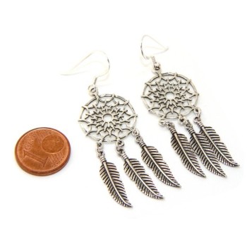 NSA|925, pendants earrings woman with dream catchers catcher and antique dark feathers