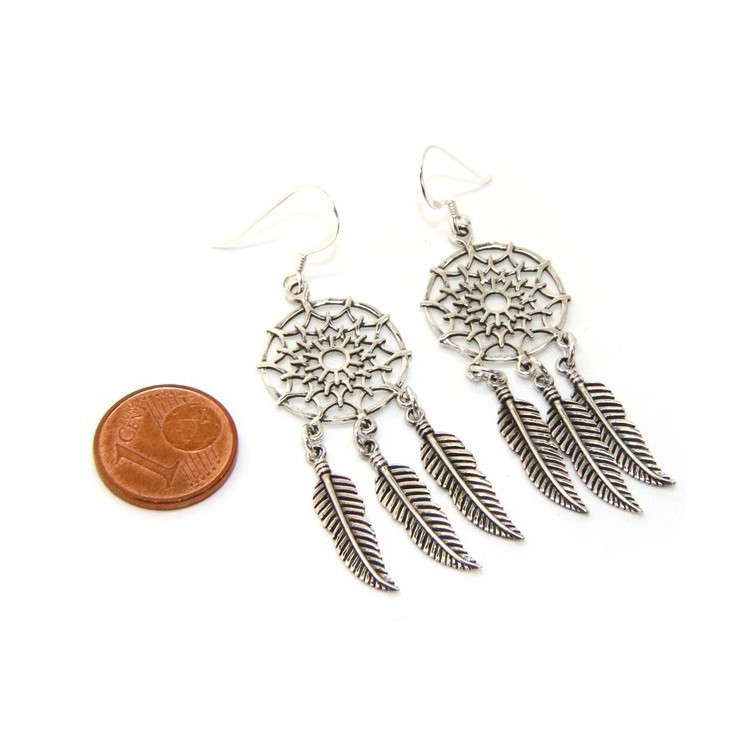 NSA|925, pendants earrings woman with dream catchers catcher and antique dark feathers