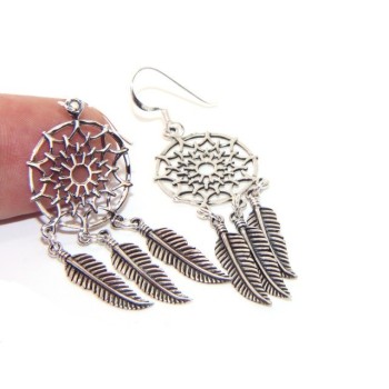 NSA|925, pendants earrings woman with dream catchers catcher and antique dark feathers