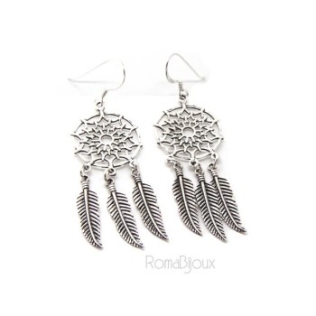 NSA|925, pendants earrings woman with dream catchers catcher and antique dark feathers