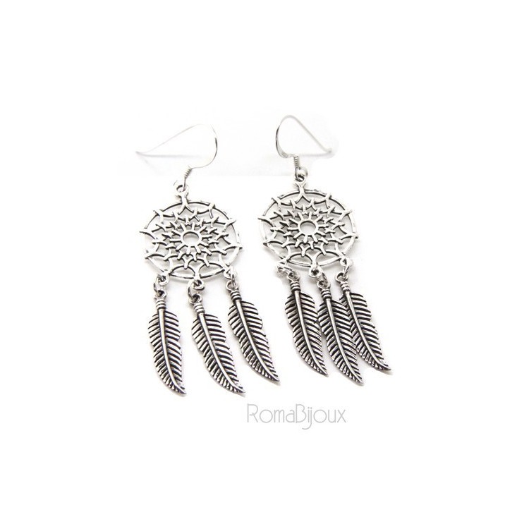 NSA|925, pendants earrings woman with dream catchers catcher and antique dark feathers