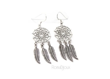 NSA|925, pendants earrings woman with dream catchers catcher and antique dark feathers