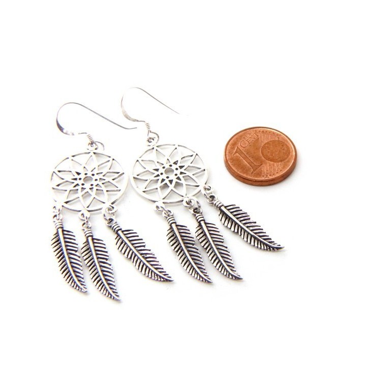 NSA|925, pendants earrings for woman with dream catchers catcher and antique dark feathers dreamcatcher