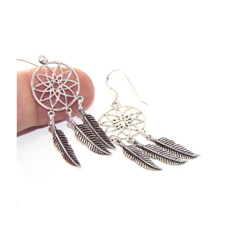 NSA|925, pendants earrings for woman with dream catchers catcher and antique dark feathers dreamcatcher