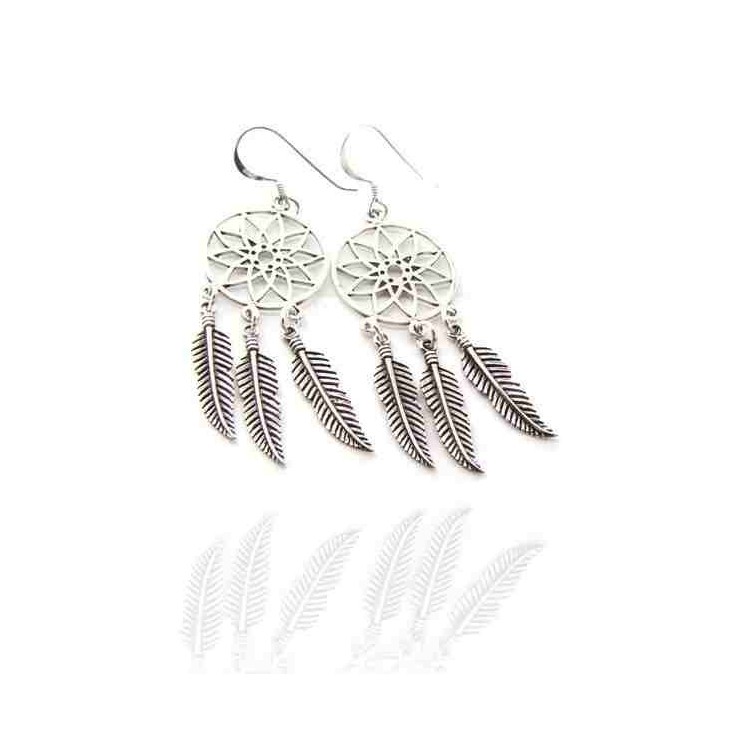 NSA|925, pendants earrings for woman with dream catchers catcher and antique dark feathers dreamcatcher
