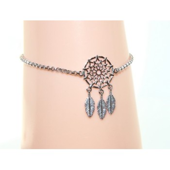 NSA|Silver 925, woman bracelet girl circle and feathers dreams catch dreamcatcher 15-19 cm