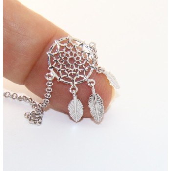 NSA|Argento 925 , bracciale donna ragazza cerchio e piume acchiappasogni acchiappa sogni dreamcatcher 15-19 cm