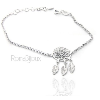 NSA|Silver 925, woman bracelet girl circle and feathers dreams catch dreamcatcher 15-19 cm