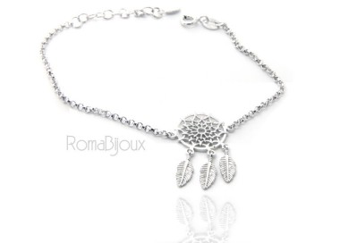 NSA|Silver 925, woman bracelet girl circle and feathers dreams catch dreamcatcher 15-19 cm