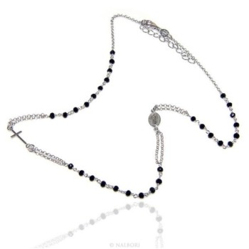 NSA|Rosary Necklace 925 Silver Man With black crystal cross and madonna 45 + 5 cm