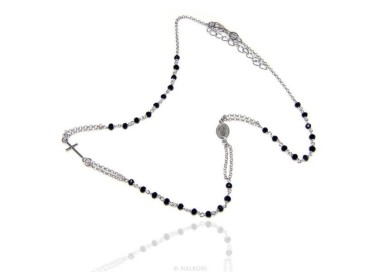 NSA|Rosary Necklace 925 Silver Man With black crystal cross and madonna 45 + 5 cm